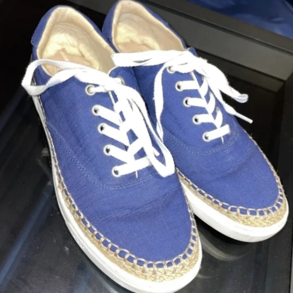 Navy blue lace up linen shoes